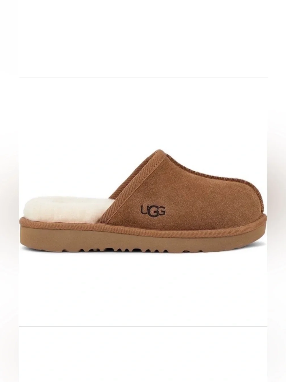 UGG Keegan Chestnut Suede Shearling Slide Slippers Kids 10M Cozy House Shoes